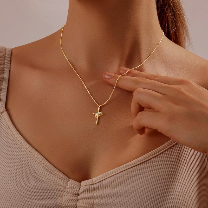 Partm Gold Cross Necklace for Women 14K Plated Dainty Pendant Cross Chain Faith Crucifix Choker Baptism Necklace for Women Trendy Religious Jewelry Hypoallergenic - Image 2
